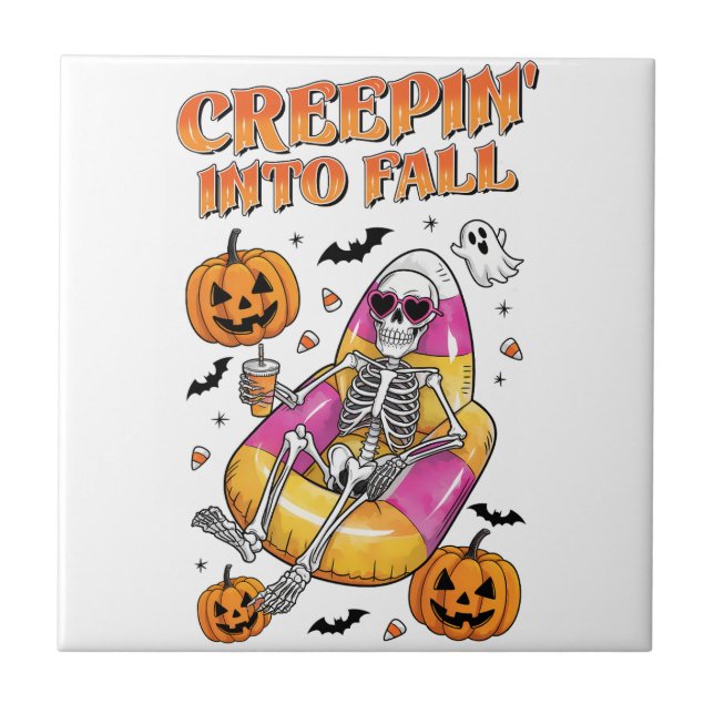 Retro Creepin into Fall Halloween Tile (Front)