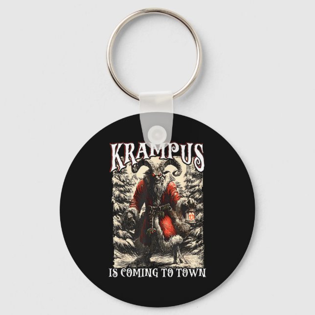 Retro Creepmas Krampus Is Coming To Town Dark Humo Key Ring (Front)