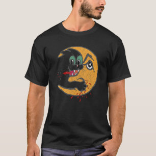 Retro Creepy Cat Bloody Moon Attack Funny Horror T-Shirt