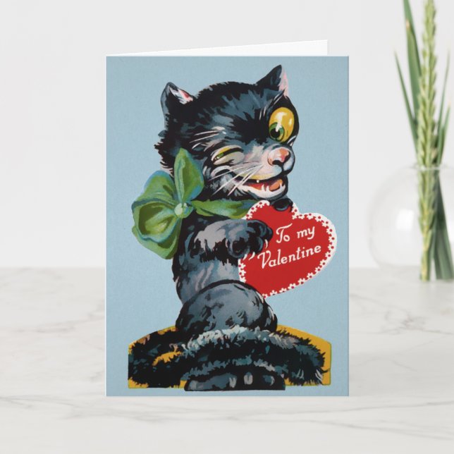 Retro Creepy Cat Valentine's Day Card (Front)