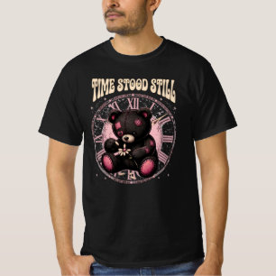 Retro Creepy Cute Teddy Bear Vintage Clock Graphic T-Shirt