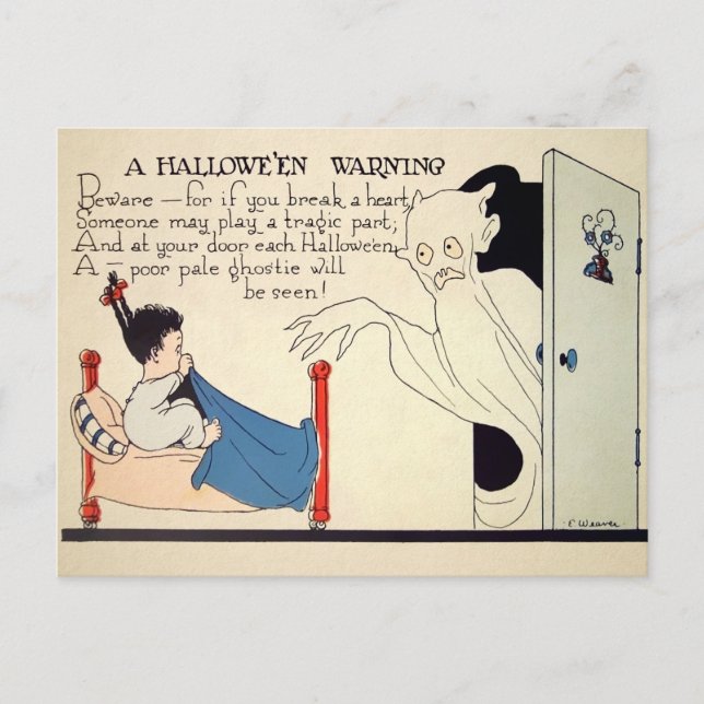 Retro Creepy Halloween Warning Postcard (Front)