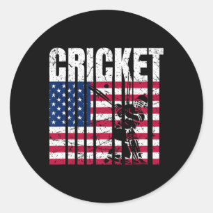 Retro Cricket American Flag Design Classic Round Sticker