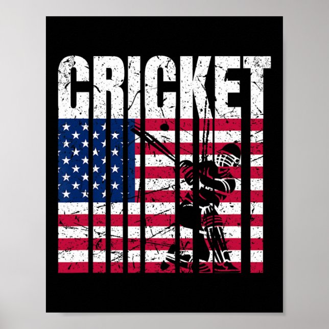 Retro Cricket American Flag Design  Poster (Front)
