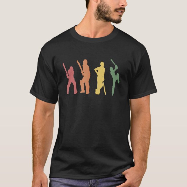 Retro Cricket Player Vintage Cricketer T-Shirt (Front)