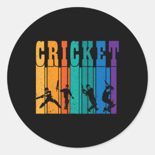 Retro Cricket Players I Vintage Colors Cricket Classic Round Sticker