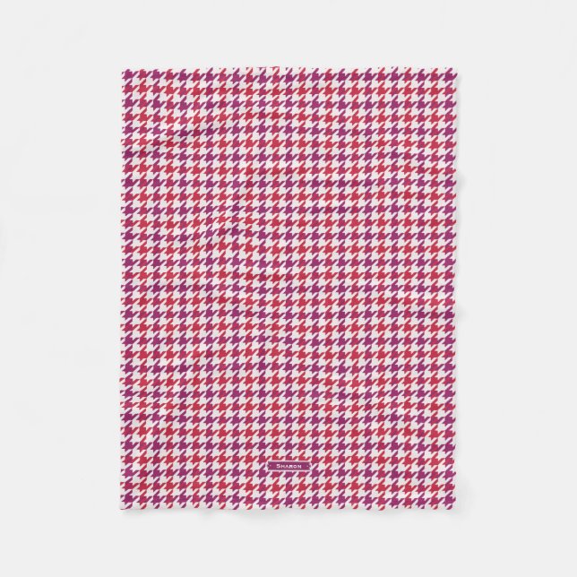 Retro crimson red purple houndstooth plaid pattern fleece blanket (Front)