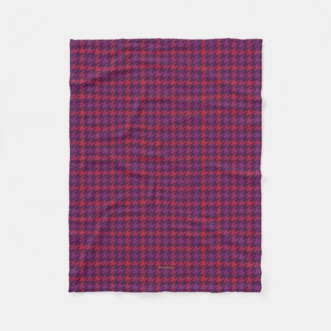 Retro crimson red purple houndstooth plaid pattern fleece blanket (Front)
