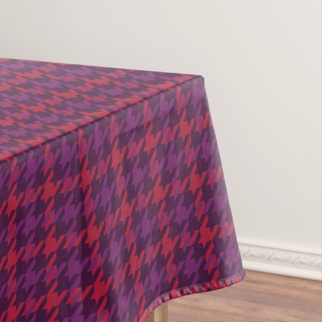 Retro crimson red purple houndstooth plaid pattern tablecloth (In Situ)