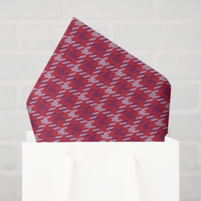 Retro crimson red purple houndstooth plaid pattern tissue paper (Gift Bag)