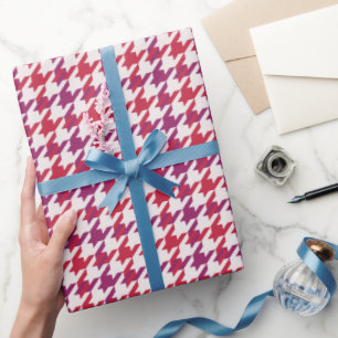 Retro crimson red purple houndstooth plaid pattern wrapping paper