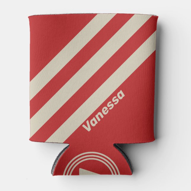Retro Crimson Three Stripes with Name Can Cooler (Front)