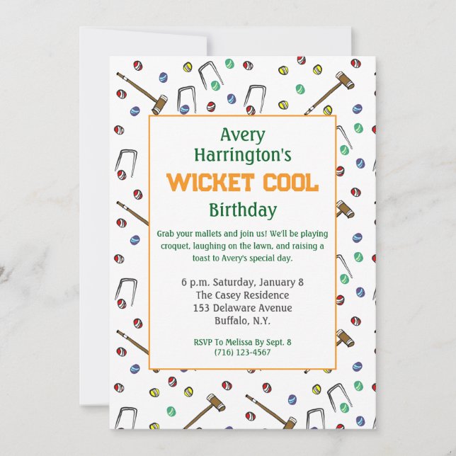 Retro Croquet Hand-Illustrated Preppy Birthday Invitation (Front)