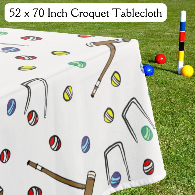 Retro Croquet Party Cute Vintage-Inspired Picnic Tablecloth (This croquet tablecloth, perfect for a garden party, features my hand-drawn, unique croquet pattern.)
