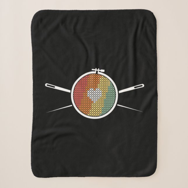 Retro Cross Stich Sherpa Blanket (Front)
