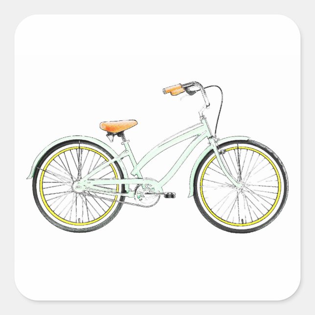 retro cruiser bike square sticker (Front)