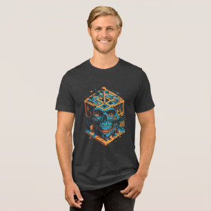 Retro Cubic Skull – Bold & Vibrant Style Tri-Blend Shirt