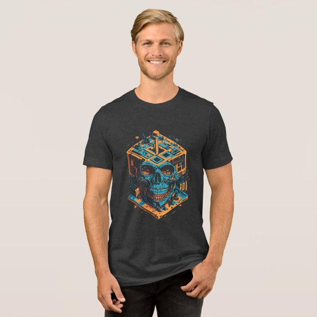Retro Cubic Skull – Bold & Vibrant Style Tri-Blend Shirt (Front Full)