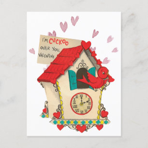 Retro Cuckoo Clock Bird Valentine Postcard