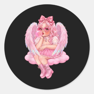 Retro Cud Valentine Day Cute Vintage Cud Blowing B Classic Round Sticker