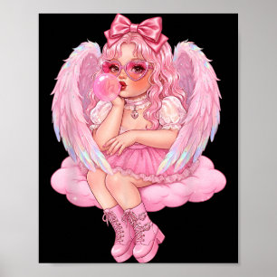 Retro Cud Valentine Day Cute Vintage Cud Blowing B Poster