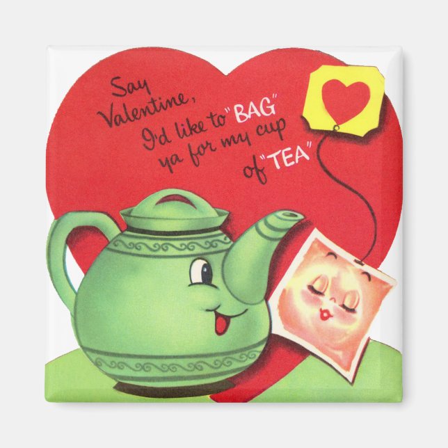 Retro Cup of Tea Valentine Magnet (Front)