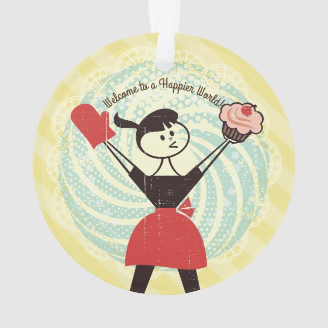 Retro cupcake housewife bakery Christmas ornament (Back)