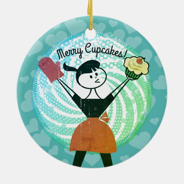 Retro cupcake housewife bakery Christmas ornament (Back)