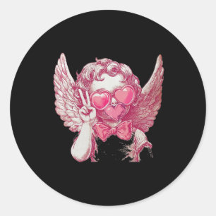 Retro Cupid Valentine Blowing Bubble Bow Vintage C Classic Round Sticker