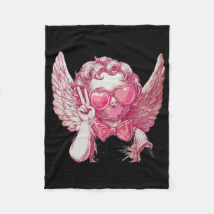 Retro Cupid Valentine Blowing Bubble Bow Vintage C Fleece Blanket