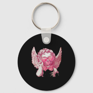 Retro Cupid Valentine Blowing Bubble Bow Vintage C Key Ring
