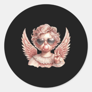 Retro Cupid Valentine Blowing Bubble Valentine Day Classic Round Sticker