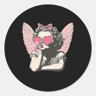 Retro Cupid Valentine Day Cute Vintage Cupid Blowi Classic Round Sticker