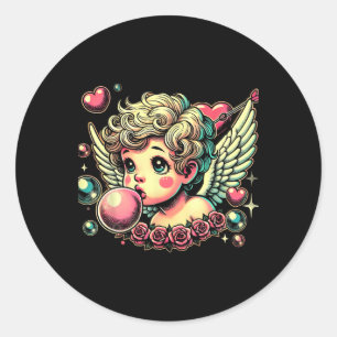 Retro Cupid Valentine Day Cute Vintage Cupid Blowi Classic Round Sticker