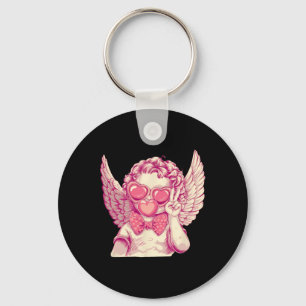 Retro Cupid Valentine Day Cute Vintage Cupid Blowi Key Ring