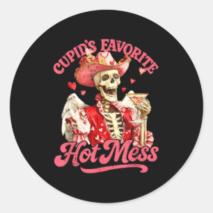 Retro Cupids Favorite Hot Mess Funny Skeleton Vale Classic Round Sticker