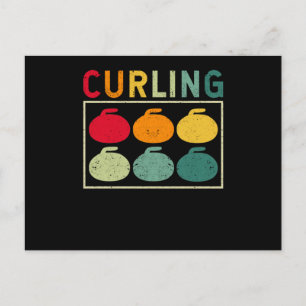 Retro curling winter sports vintage ice stone team postcard