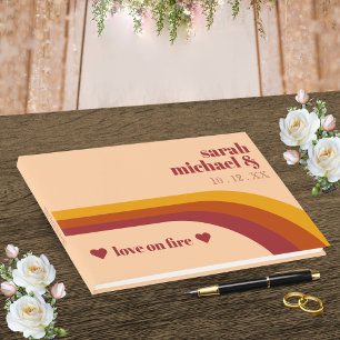Retro Curved Stripe Love on Fire Wedding Favour Guest Book