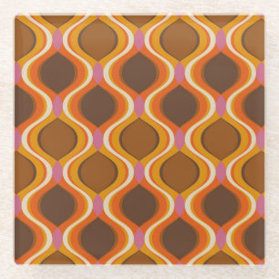 Retro Curves: 60s-70s Wallpaper Texture. Glass Coaster