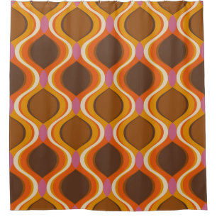 Retro curves tubes pattern. 70s 60s style wallp shower curtain