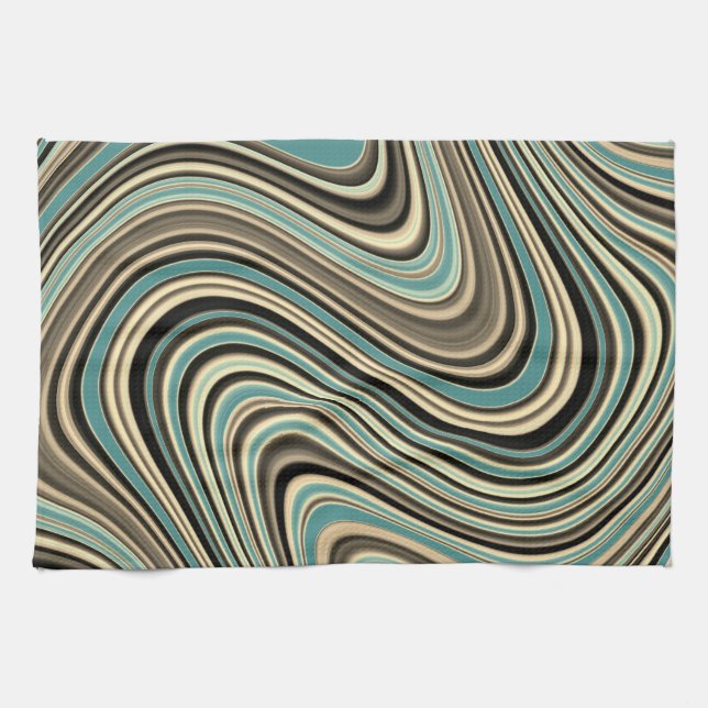 Retro Curvy Abstract Shapes Tea Towel (Horizontal)