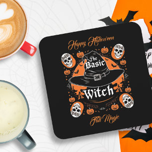 Retro Custom Autumn Theme Spooky Witch Hat Coaster