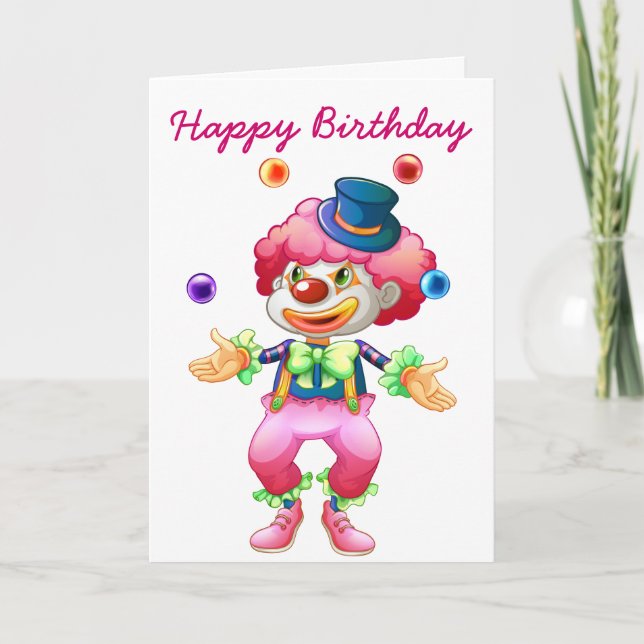 Retro Custom Birthday Clown Greeting Card (Front)