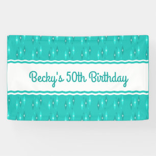 Retro Custom Birthday Party Turquoise Banner
