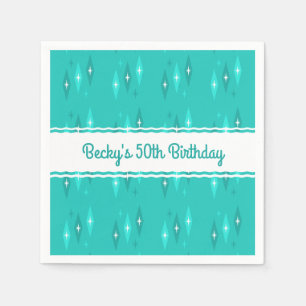 Retro Custom Birthday Party Turquoise Napkin