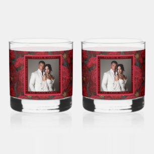 Retro Custom Carnation Accent Summer Wedding Whiskey Glass