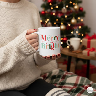 Retro Custom Colors Christmas Merry and Bright Coffee Mug