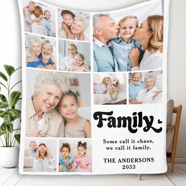 Retro Custom FAMILY Personalised 10 Photo Collage Fleece Blanket (Creator Uploaded)
