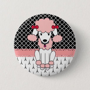 Retro custom girly diva pink Paris Poodle 6 Cm Round Badge