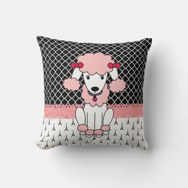 Retro custom girly diva pink Paris Poodle Cushion (Front)
